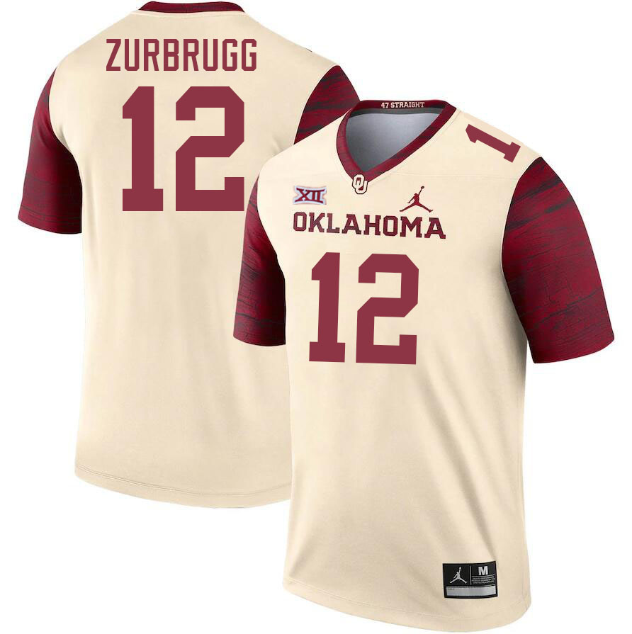 Men #12 Brendan Zurbrugg Oklahoma Sooners College Football Jerseys Stitched-Cream